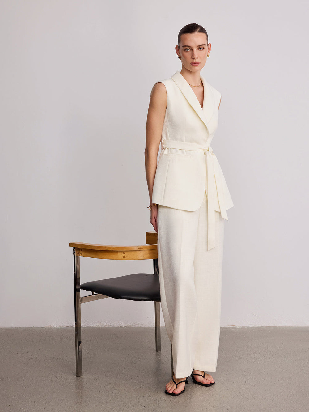 Tailored Lapel Belted Vest — women's vests, back view