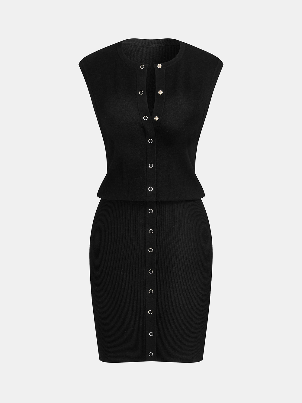 Sleeveless Button Front Bodycon Knit Dress — women's sweater dresses, back view