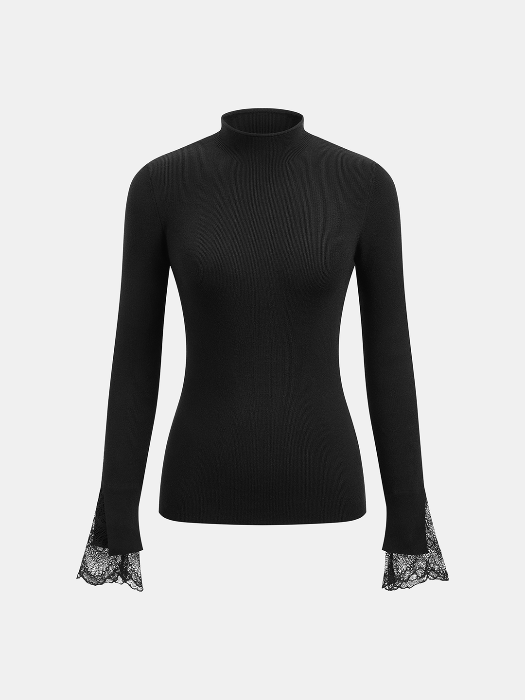 Mock Neck Lace Cuff Knit Top - women's knit top, fabric detail