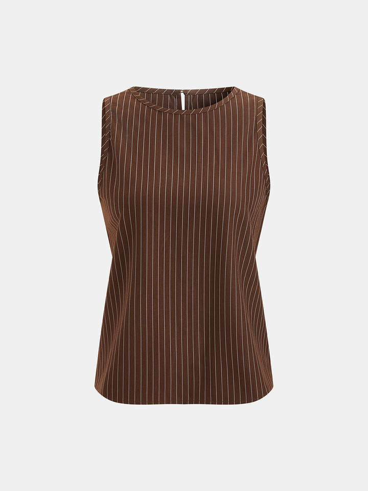 Pinstripe Sleeveless Top and Pants Set with Belt - women's two-piece trouser set, waist detail