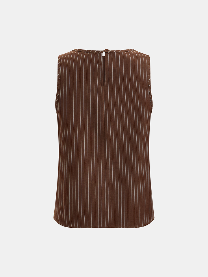 Pinstripe Sleeveless Top and Pants Set with Belt - women's two-piece trouser set, hem detail