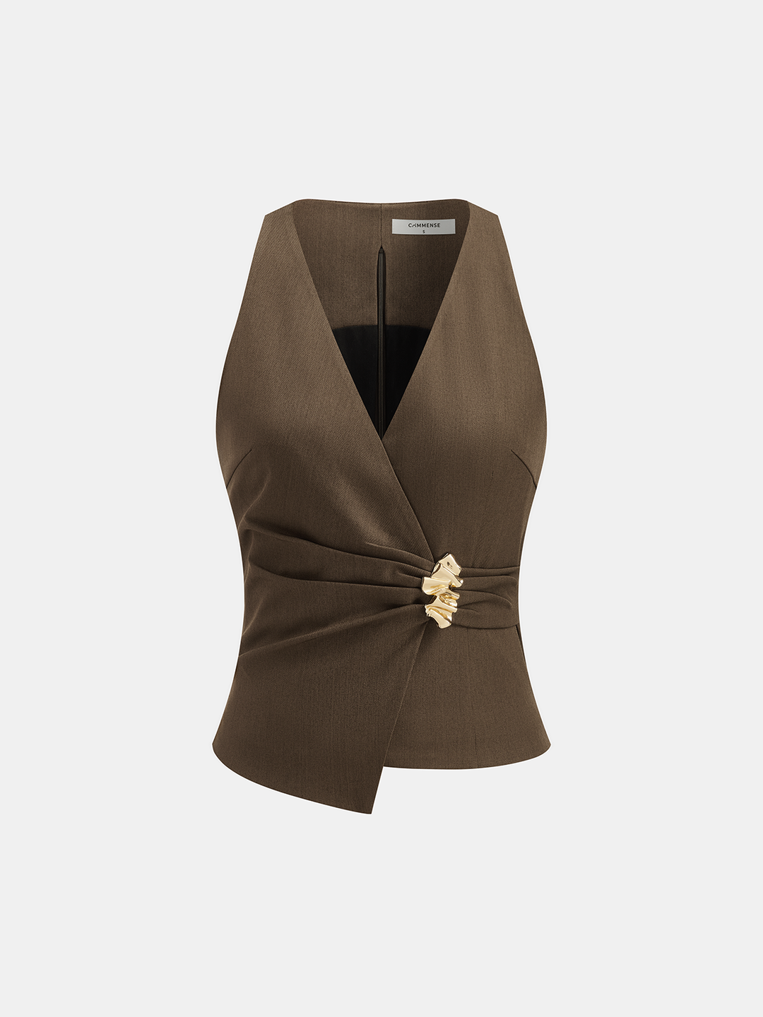 Deep V Cinched Waist Metal Buckle Vest — women's vests, front view