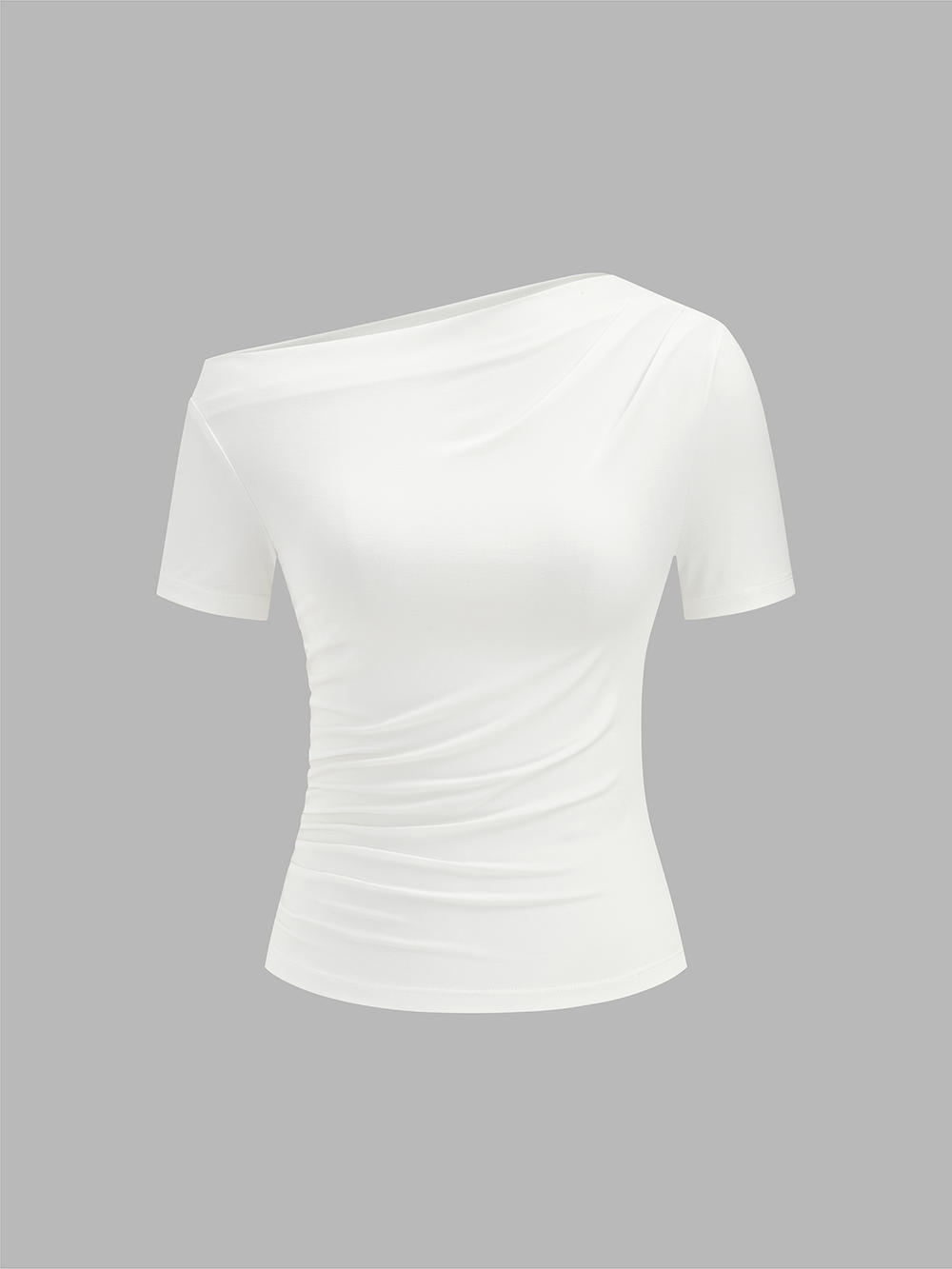Ruched Off Shoulder Slim Short Sleeve Top — women's t-shirts, back view