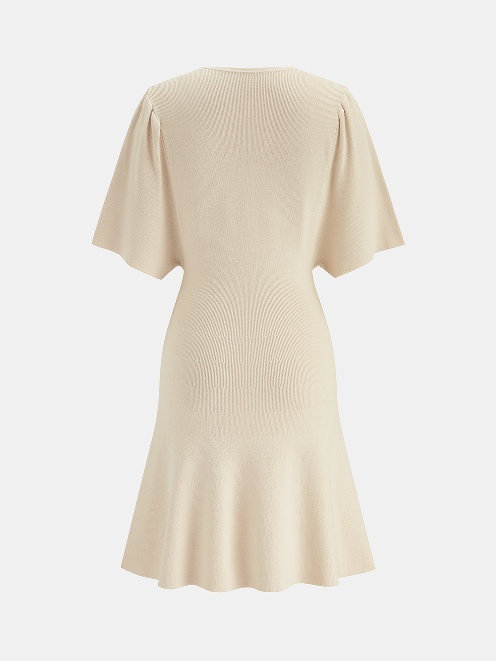 Keyhole Flared Sleeve Conch Detail Knit Dress — women's sweater dresses, back view