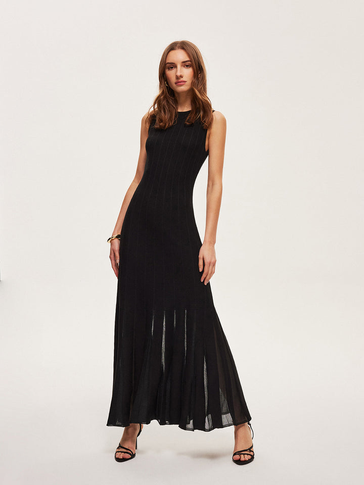 Semi-Sheer Mesh Flared Dress Without Belt