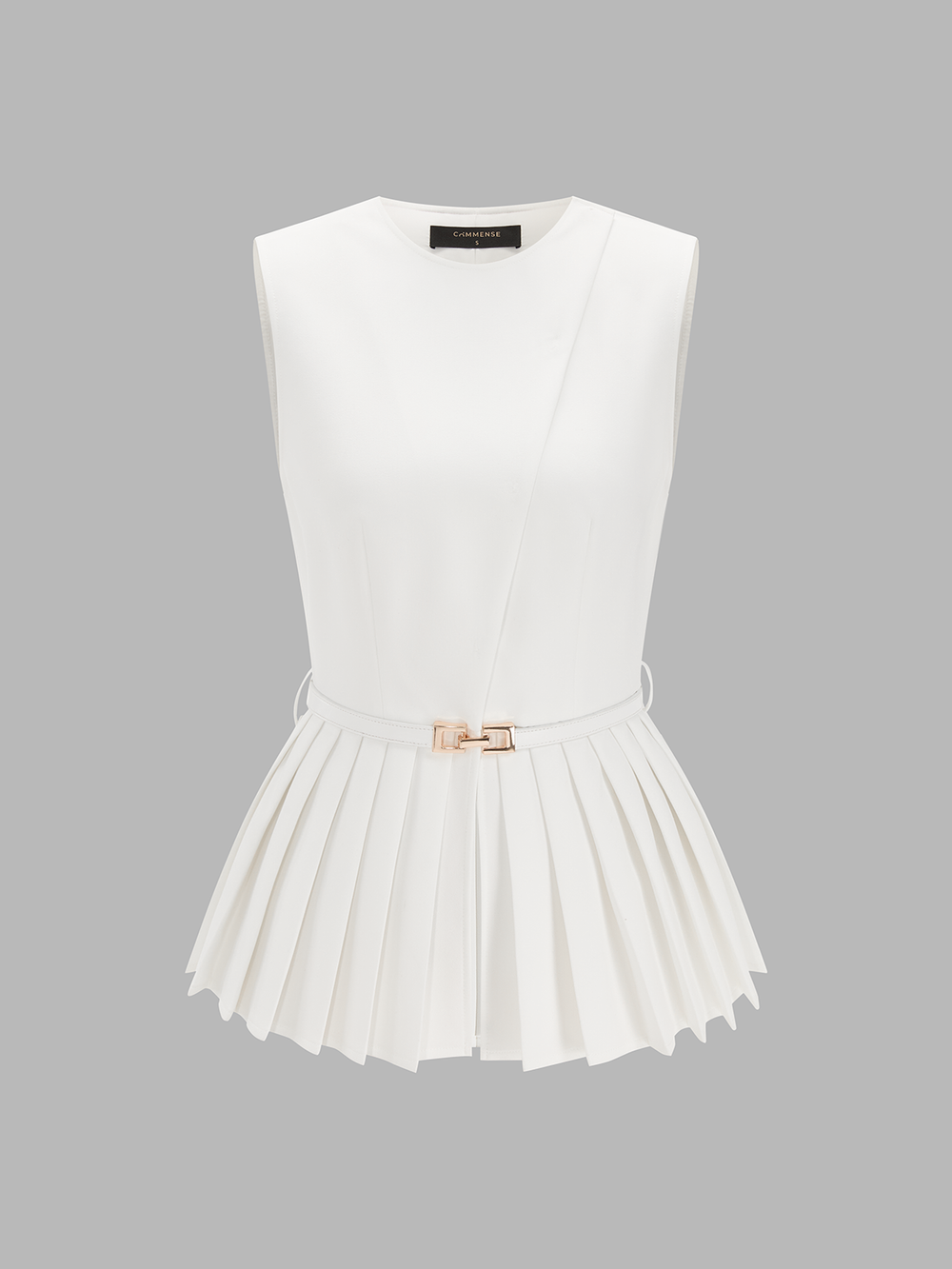 Belted Sleeveless Pleated Peplum Top — women's vests, back view