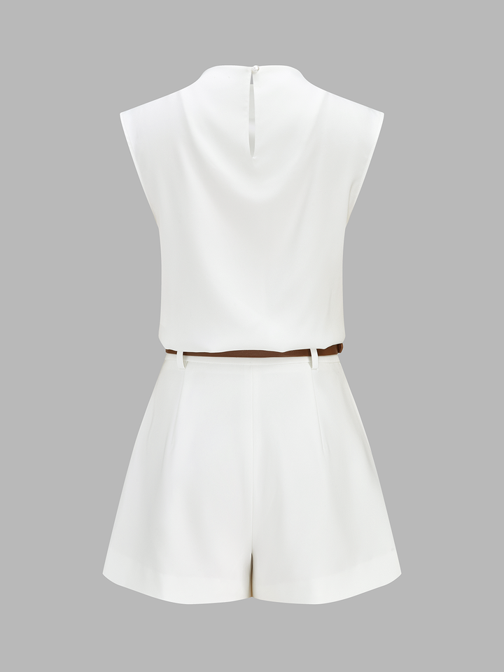 Draped Sleeveless Top & Belted Shorts Set - women's two-piece shorts set, side view