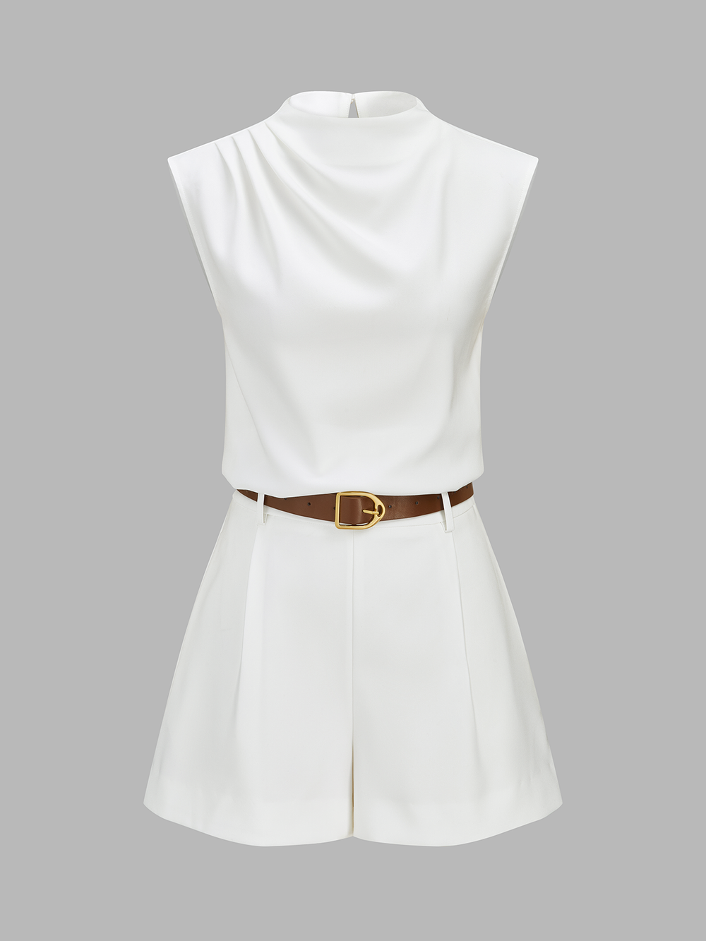Draped Sleeveless Top & Belted Shorts Set draped top and shorts shown together