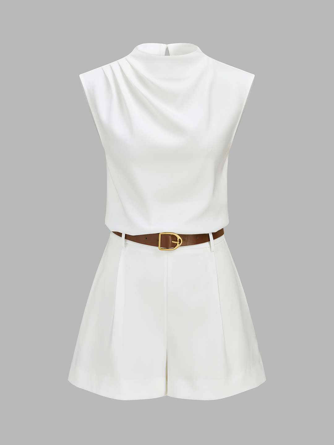 Draped Sleeveless Top & Belted Shorts Set - women's two-piece shorts set, back view