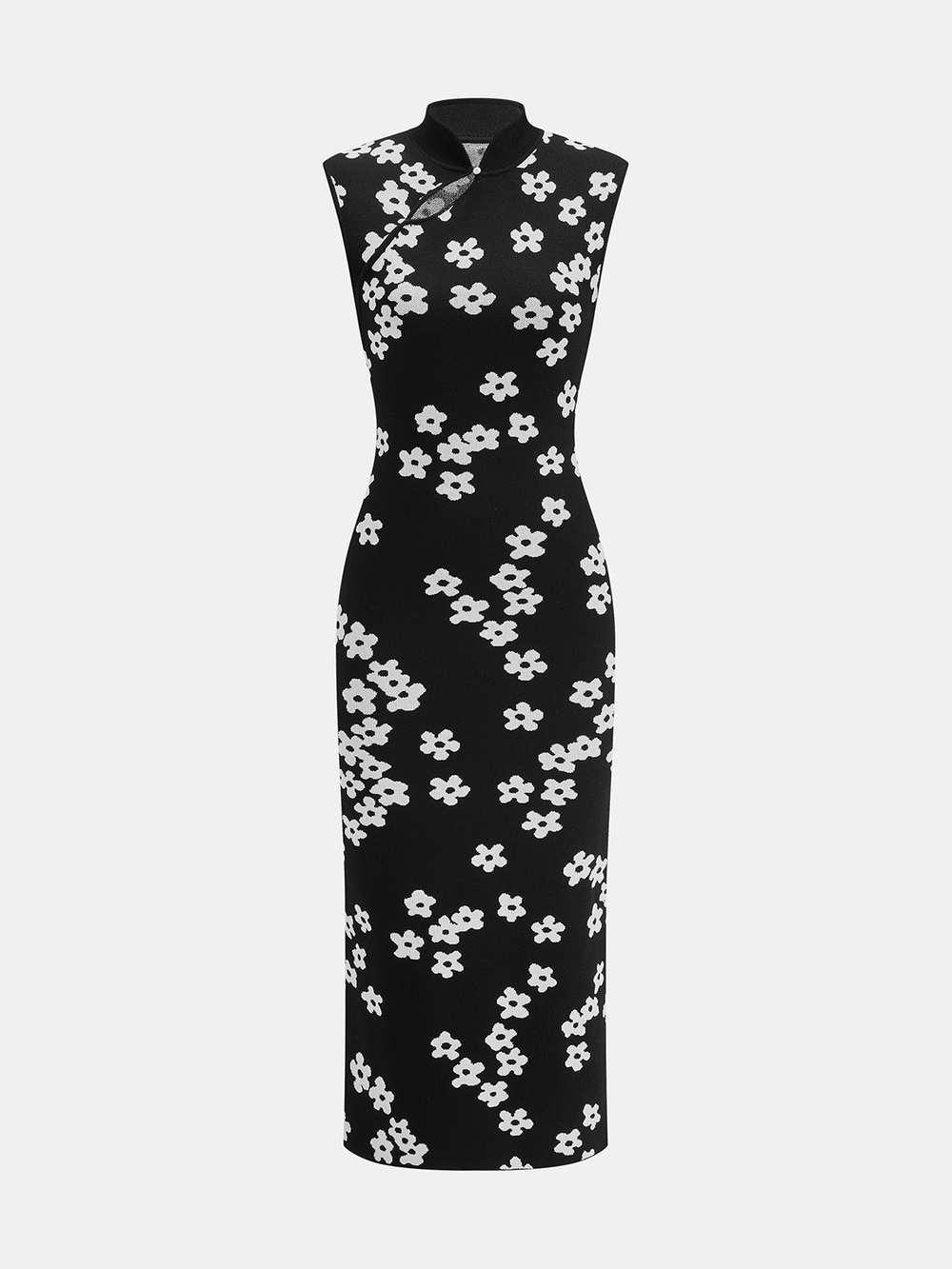 Floral Print Sleeveless Knit Midi Dress — women's sweater dresses, back view