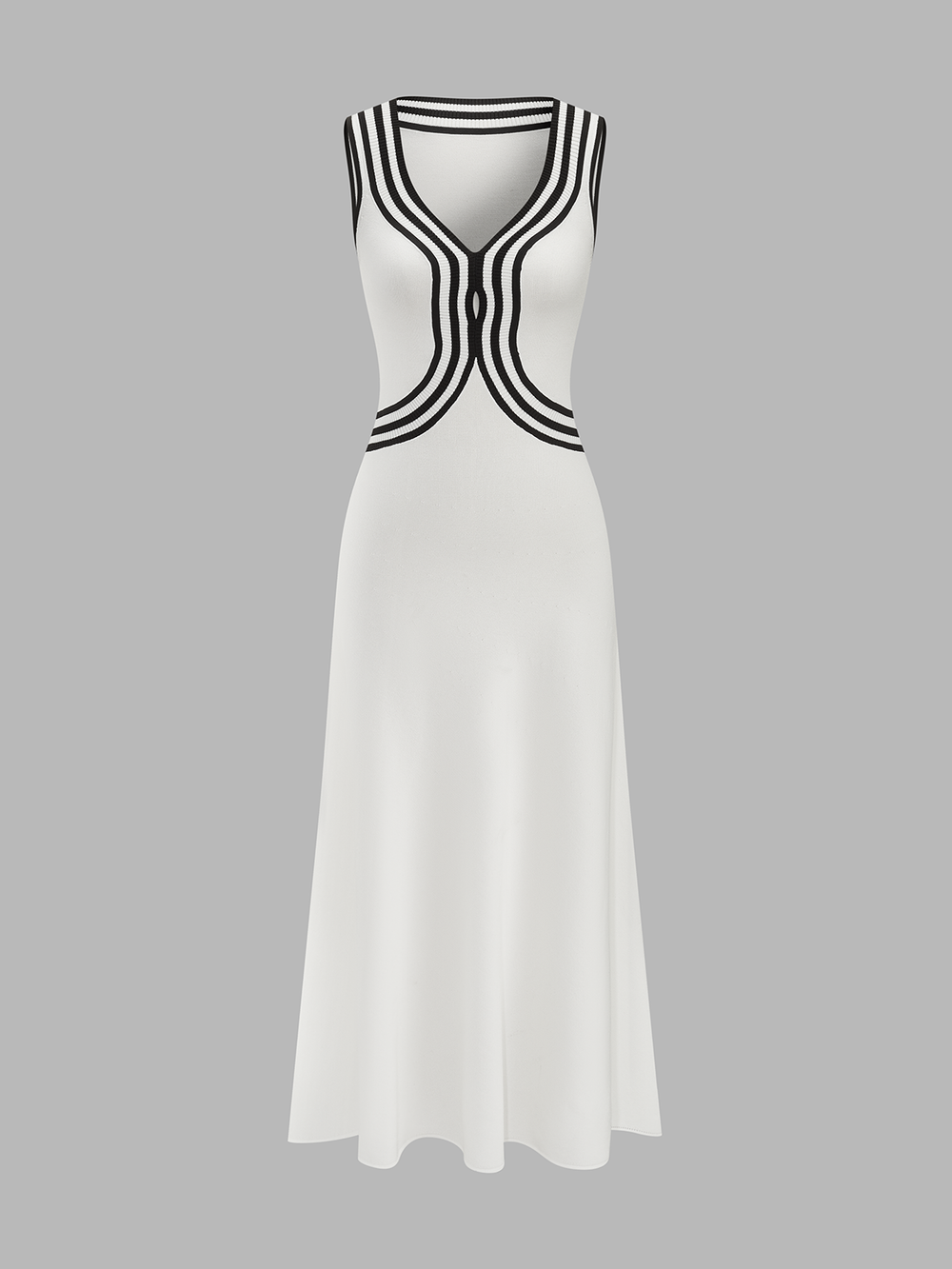 Striped Sleeveless V Neck Knit Maxi Dress — women's sweater dresses, back view