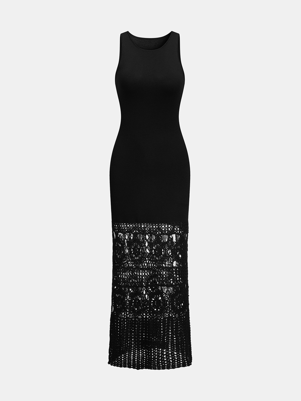 Side Slit Crochet Hem Sleeveless Knit Maxi Dress — women's sweater dresses, back view