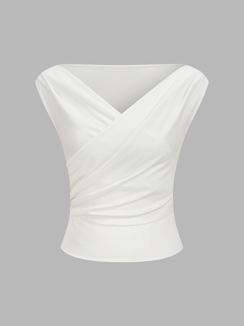 Asymmetric Neckline Ruched Blouse - women's blouse, back view