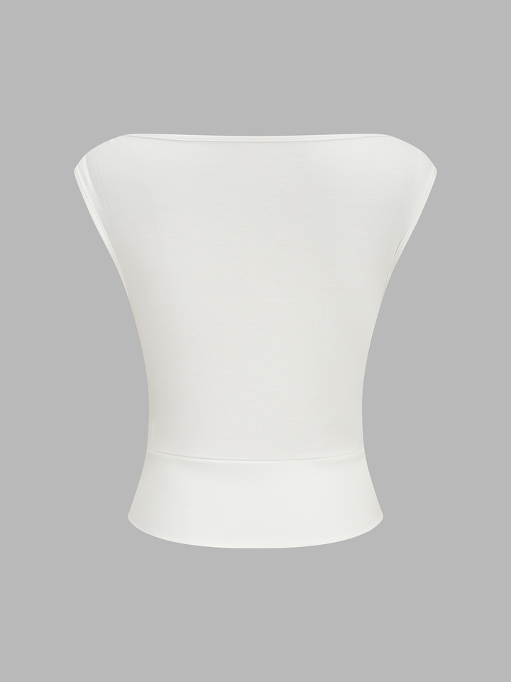 Asymmetric Neckline Ruched Blouse - women's blouse, side view