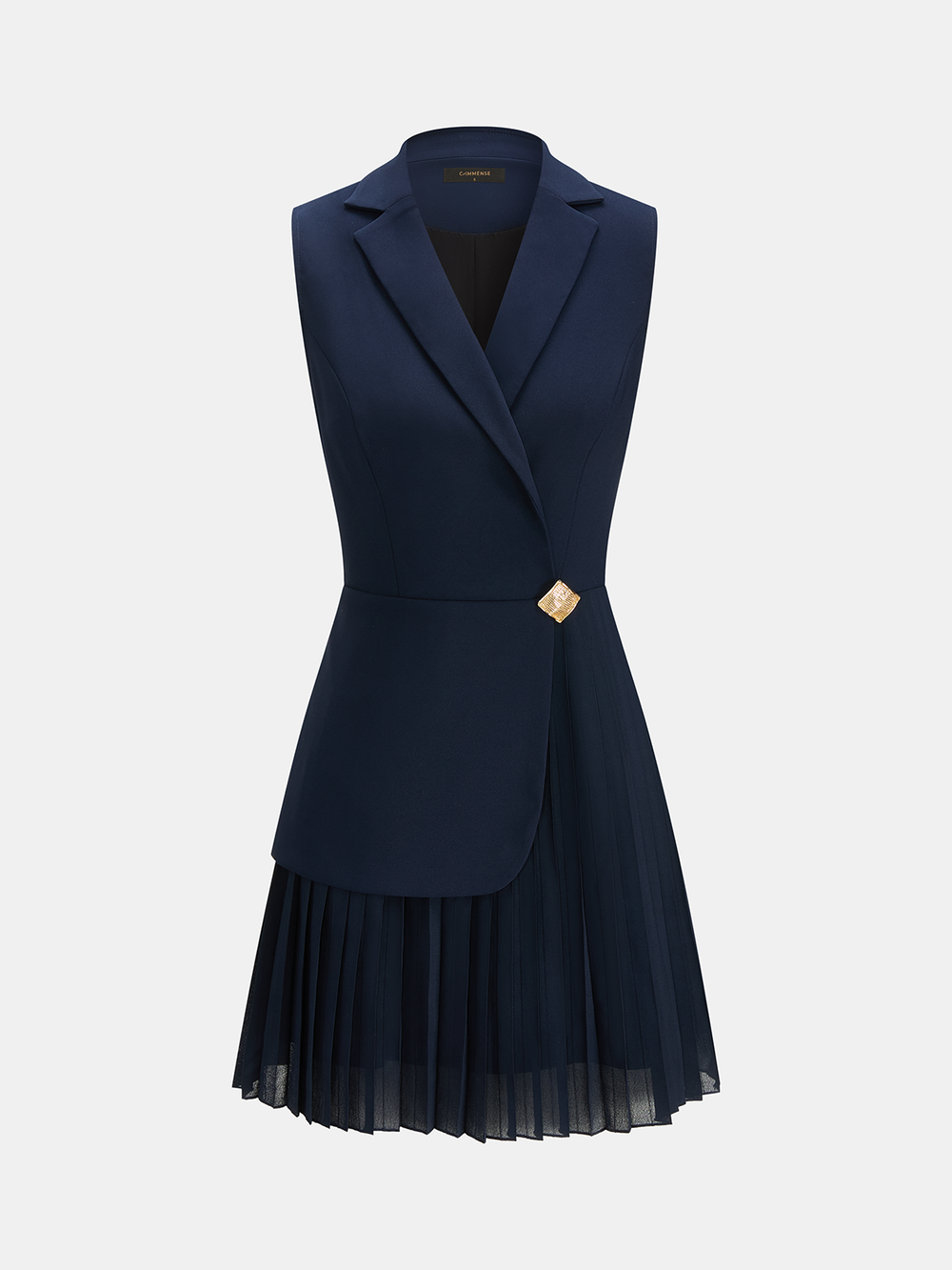 Blazer Style Pleated Mini Sleeveless Dress — women's dresses, back view
