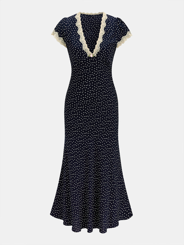 Polka Dot Lace-Trim Dress - women's dress, neckline detail