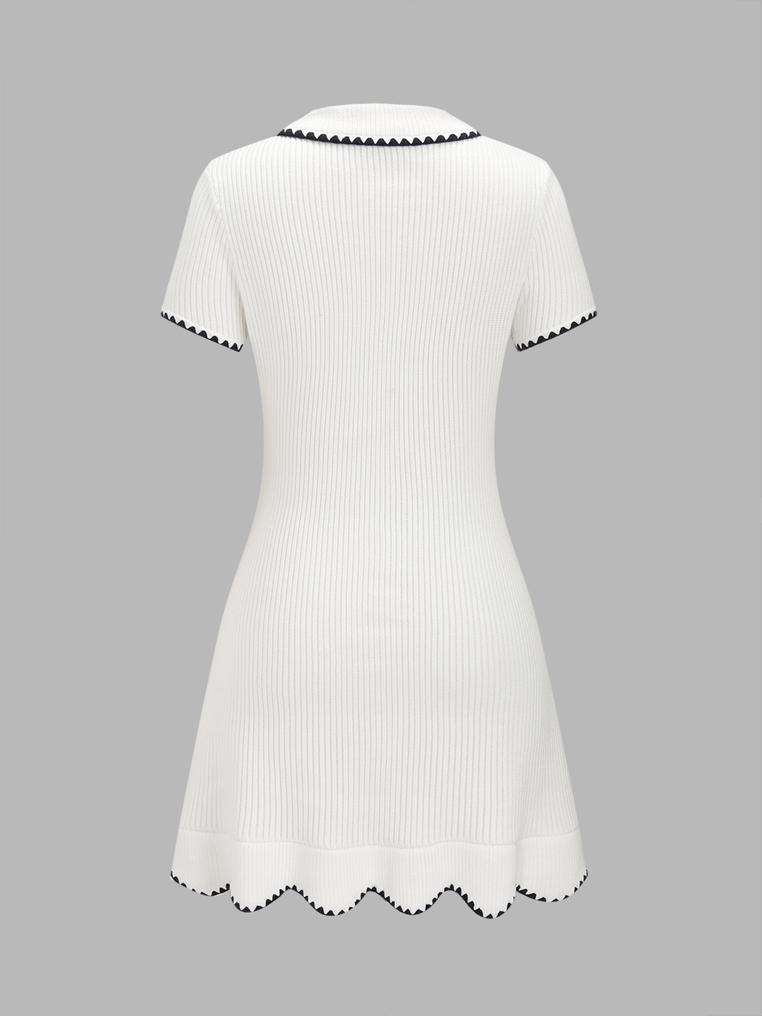 Polo Collar Contrast Trim Ribbed Knit Mini Dress