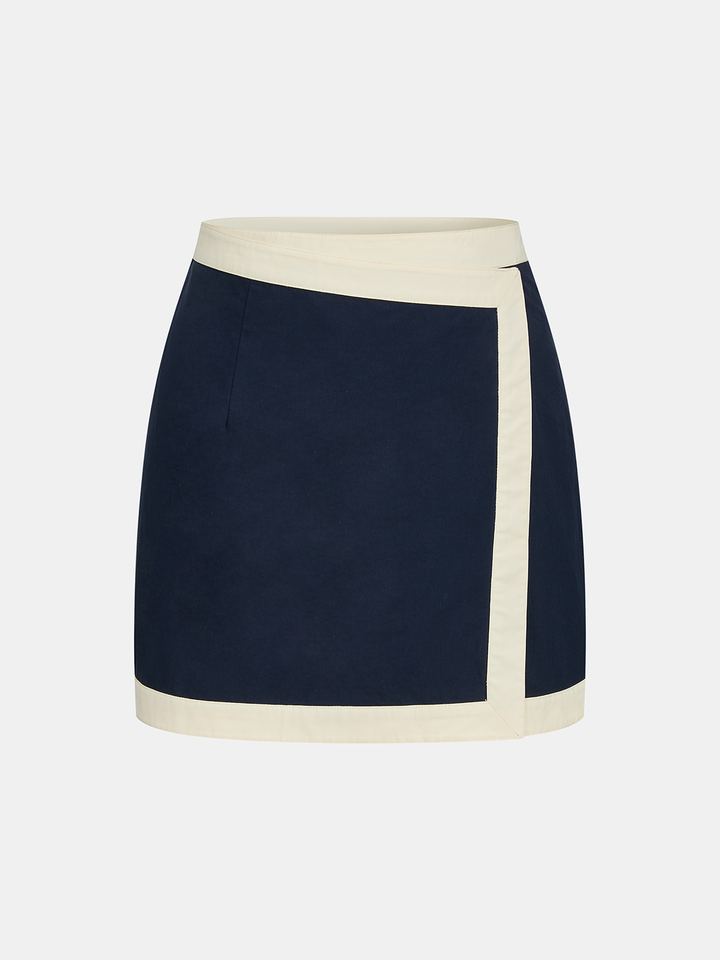 Cotton Contrast Trim Two Piece Skirt Set - women's two-piece skirt set, top detail