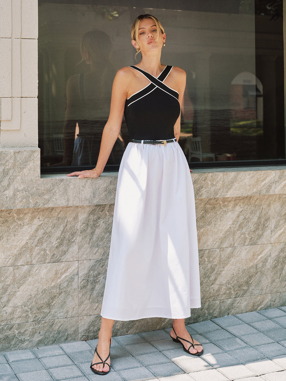 Crisscross Neck Backless Maxi Dress without Belt — women's sweater dresses, back view