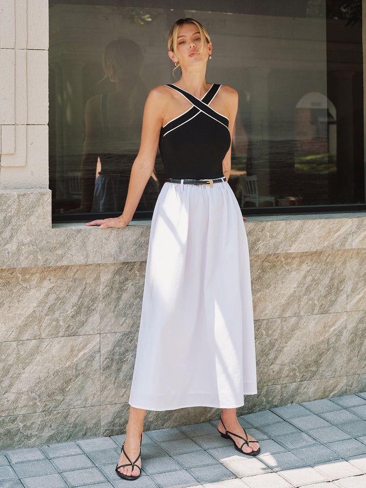 Crisscross Neck Backless Maxi Dress without Belt