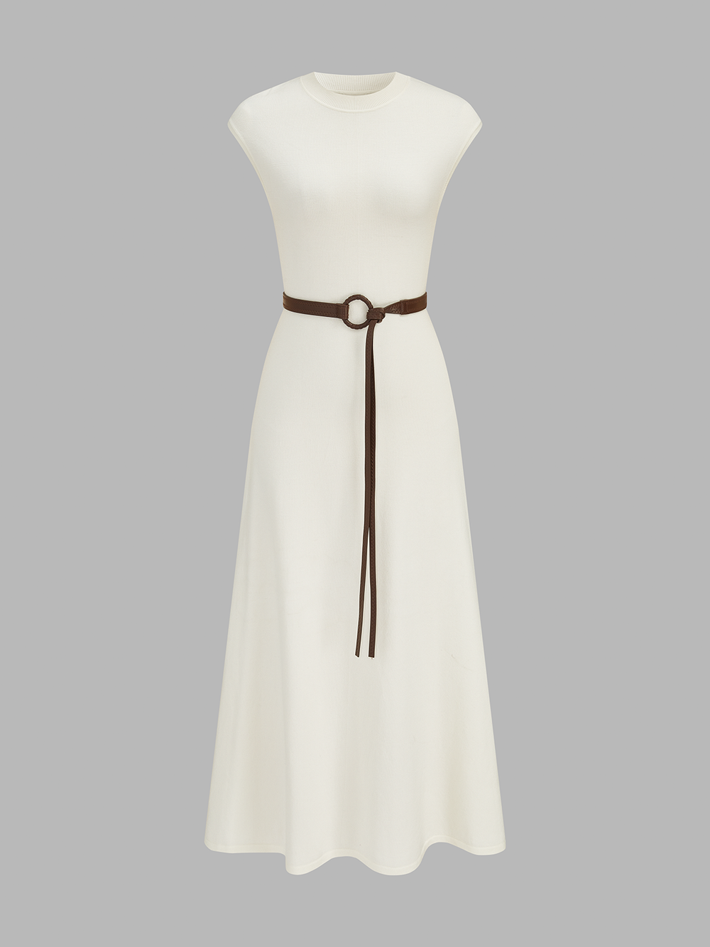 Sleeveless Knit Belted Maxi Dress — women's sweater dresses, back view