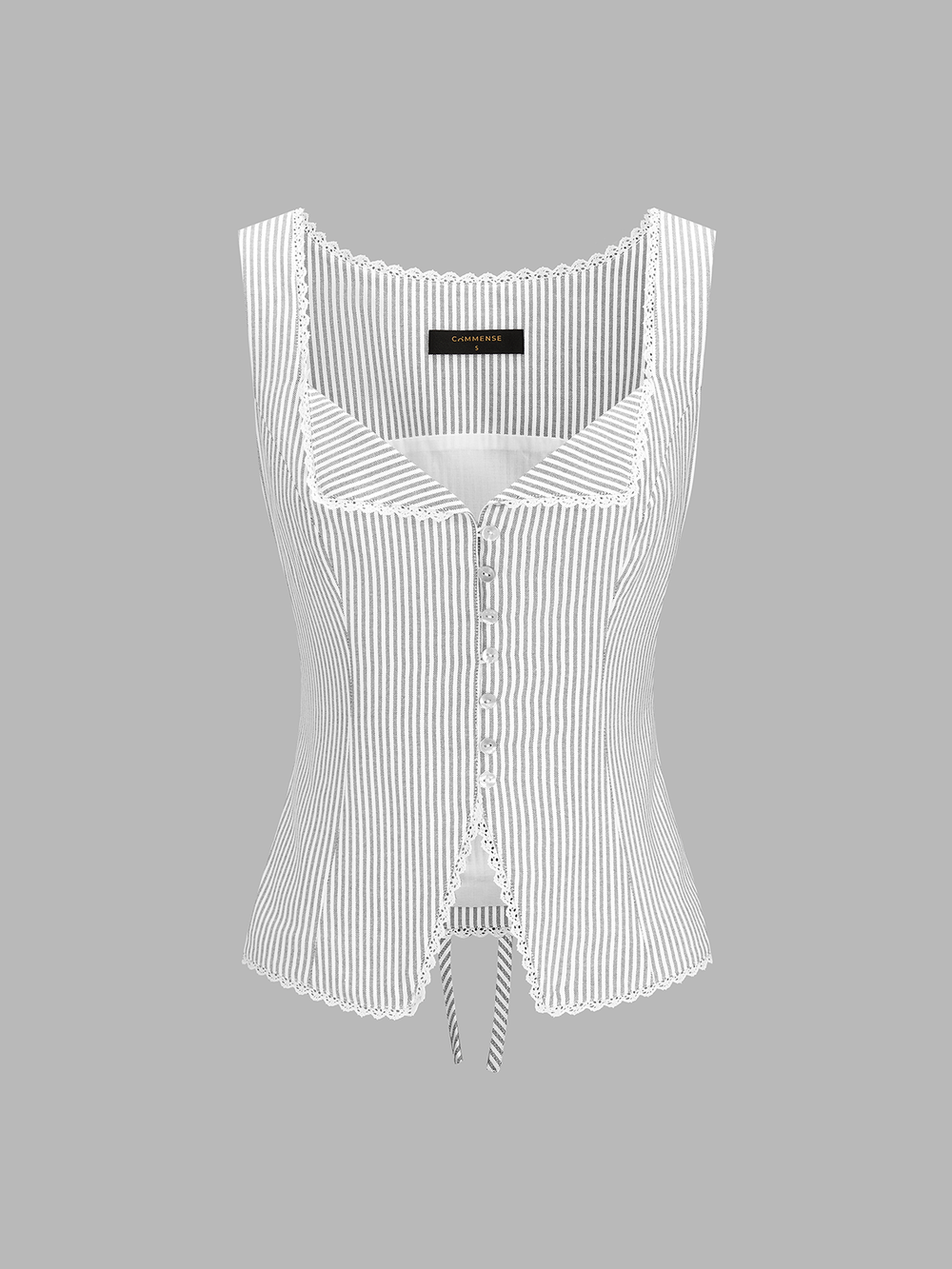 Striped Lace Trim Button-Front Tank Top — women's vests, back view