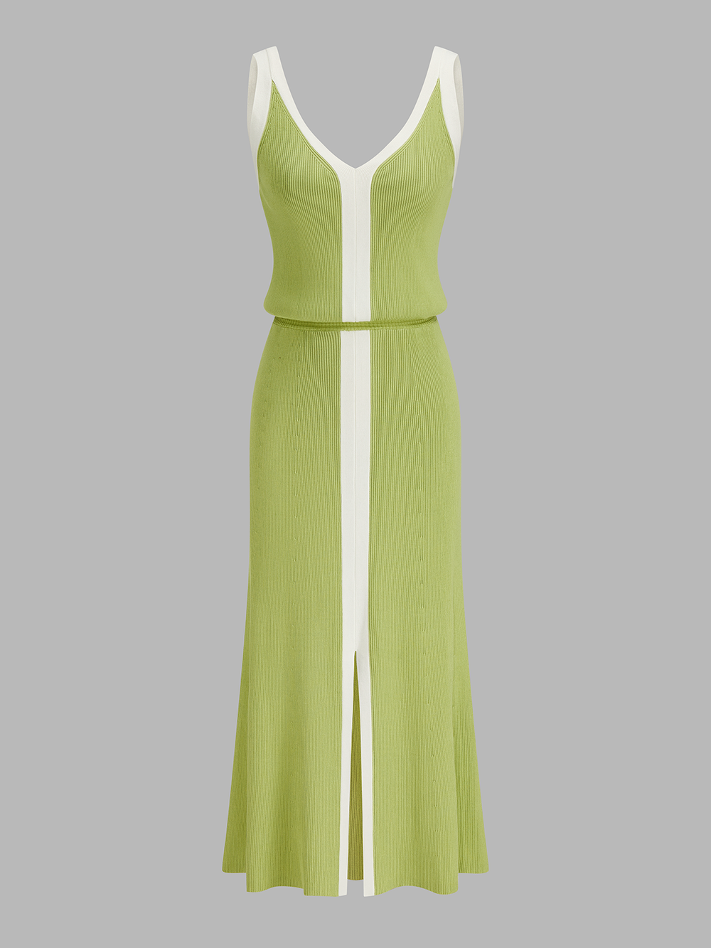Contrast Trim Slit-Front Ribbed Knit Maxi Dress — women's sweater dresses, back view