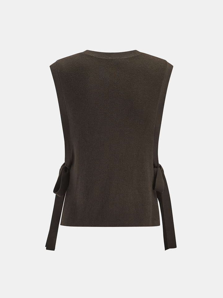 Side Tie Lace Panel Knit Sleeveless Vest - women's sweater vest, detail close-up