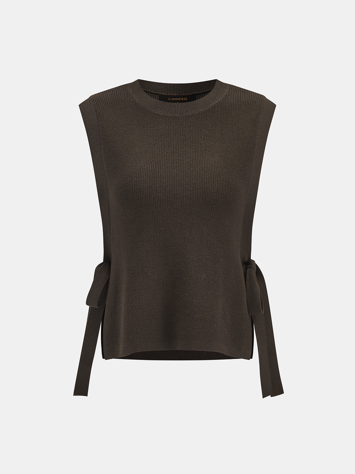 Side Tie Lace Panel Knit Sleeveless Vest - women's sweater vest, back view