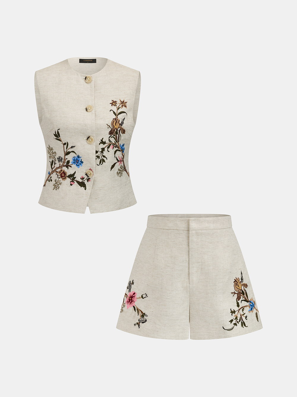 Floral Embroidered Linen Blend Vest — women's vests, back view