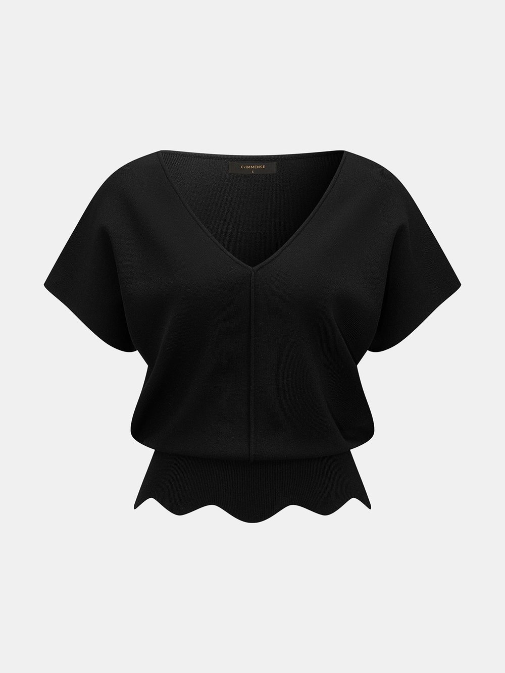 V-Neck Scalloped Hem Knit Top — women's knit tops, back view