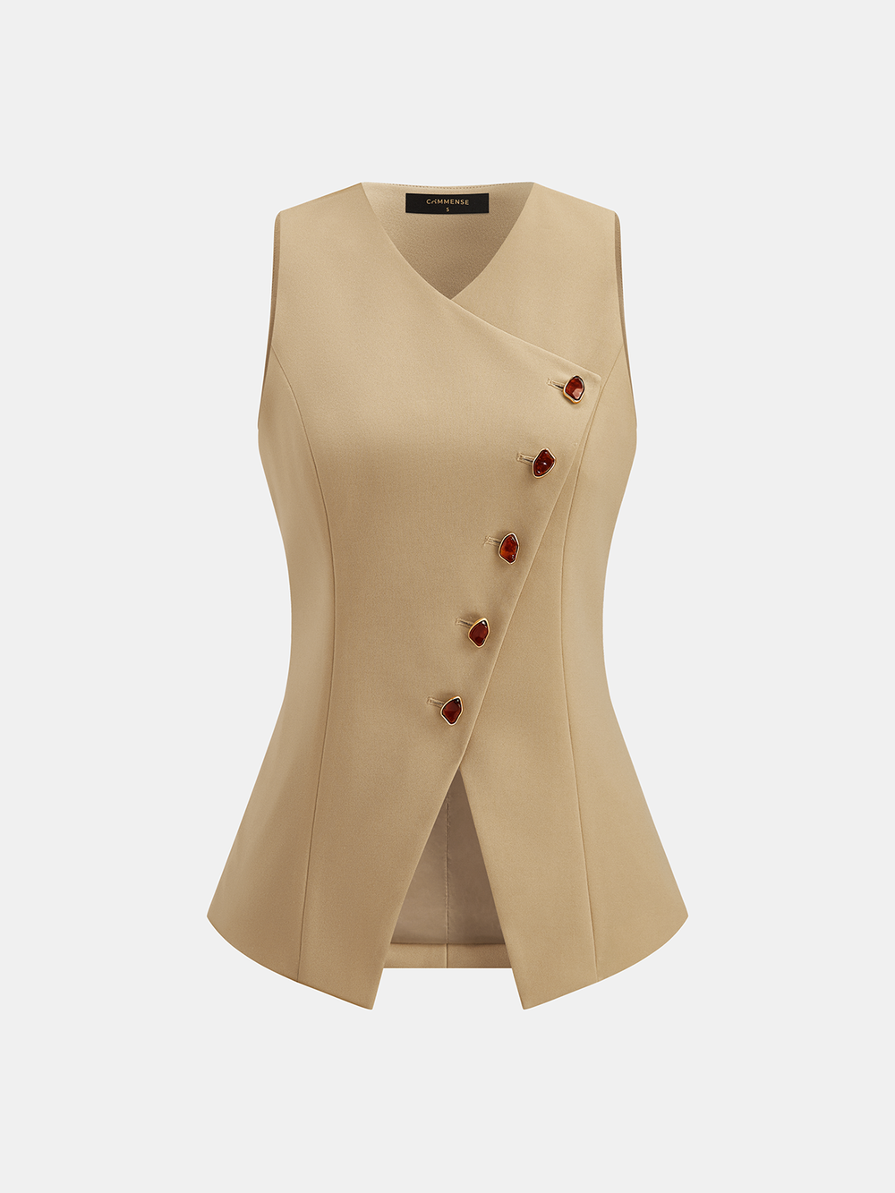 Slim Fit Amber Button Asymmetrical Vest — women's vests, back view