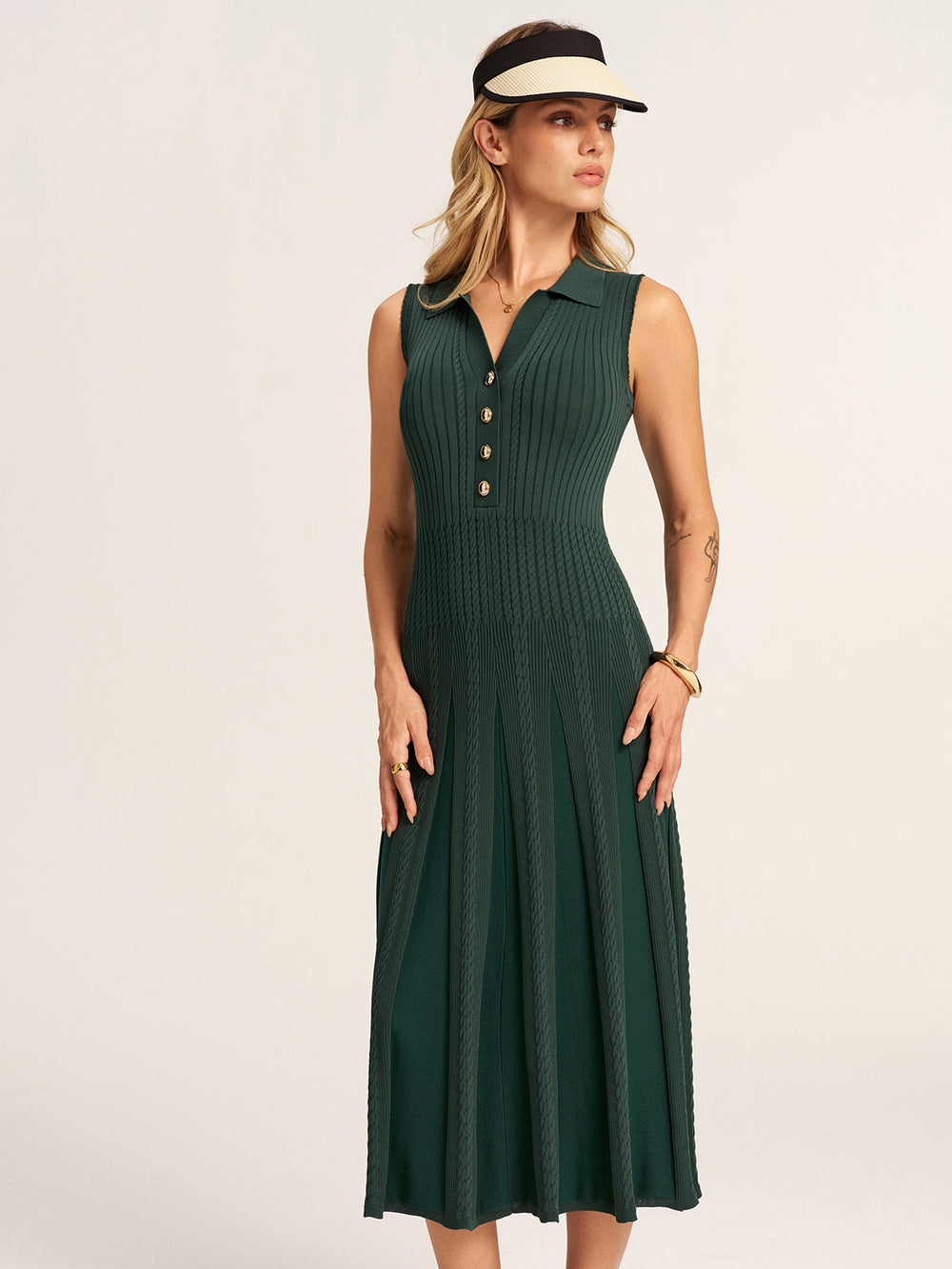 Sleeveless Polo Ribbed Knit Midi Dress — women's sweater dresses, back view
