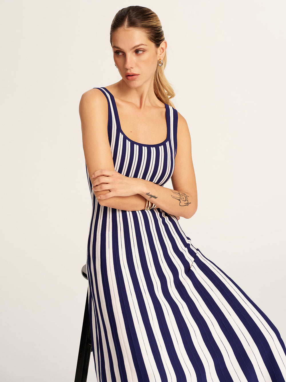 Striped Sleeveless Knit Tank Dress — women's sweater dresses, back view