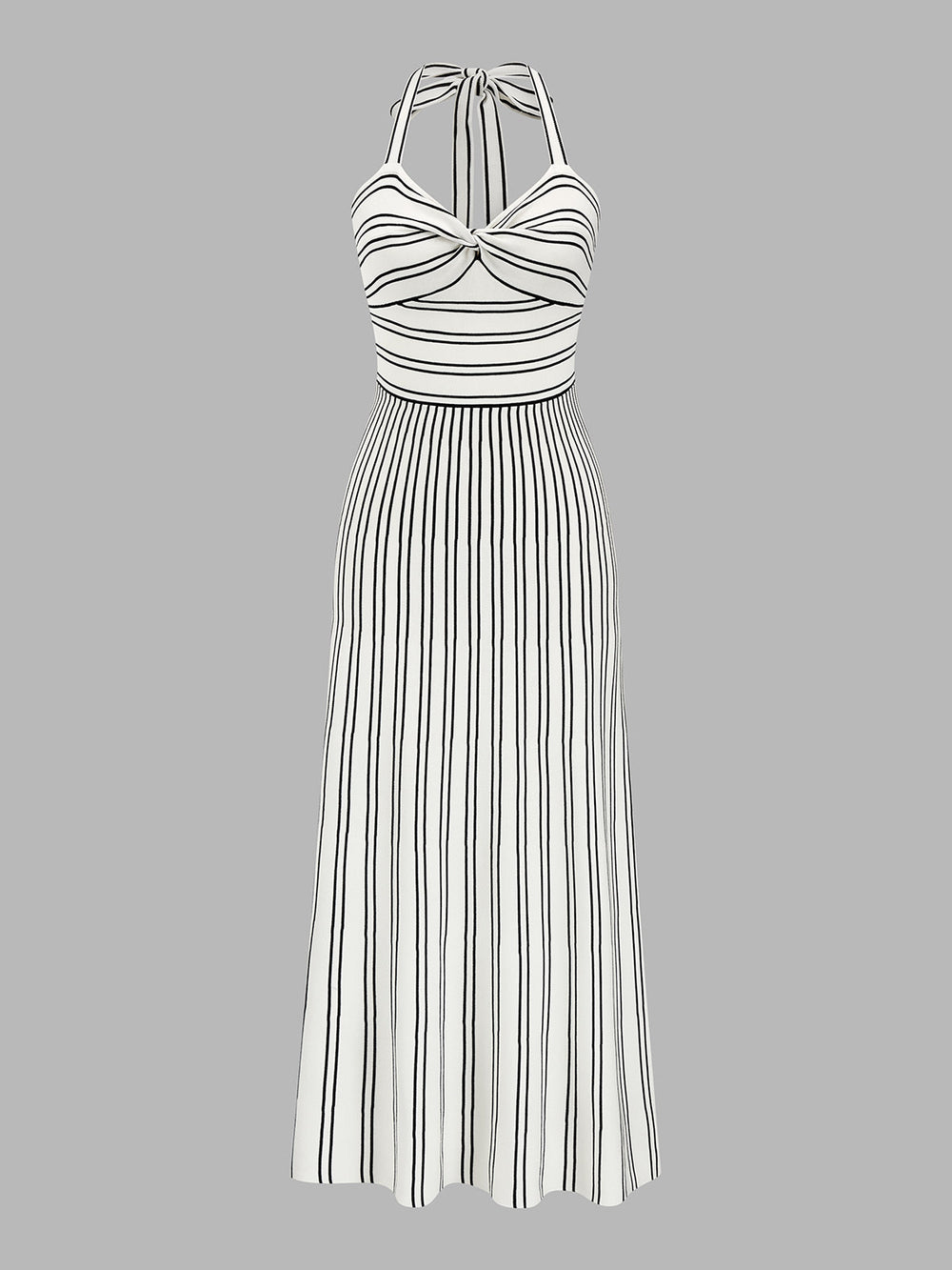 Striped Halter Knit Midi Dress — women's sweater dresses, back view