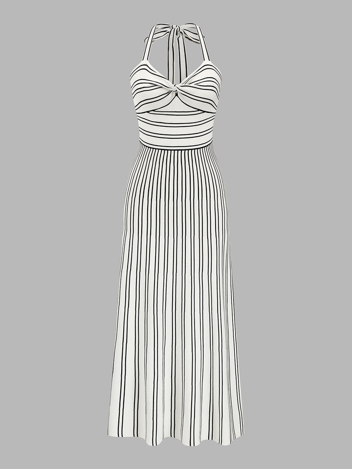 Striped Halter Knit Midi Dress