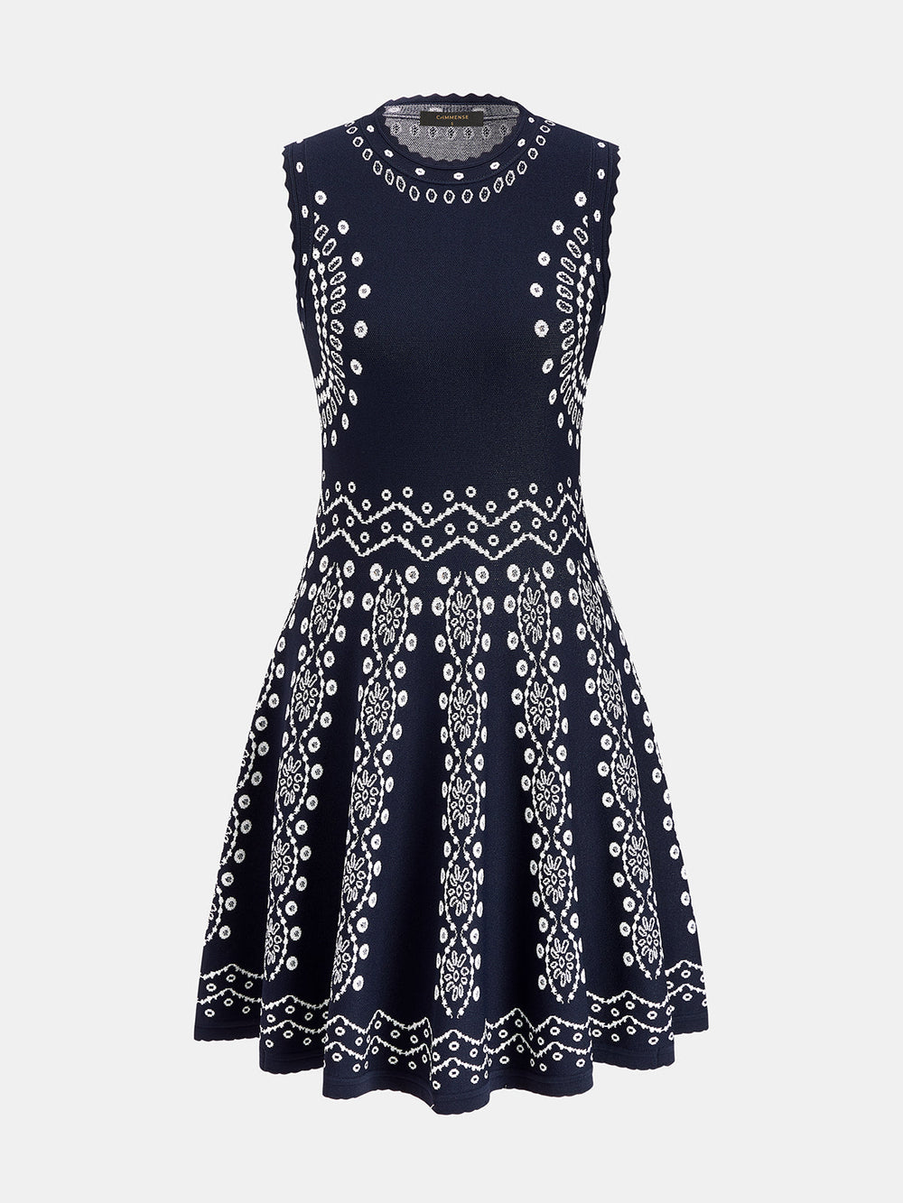 Scallop Trim Ethnic Pattern Knit Mini Dress — women's sweater dresses, back view