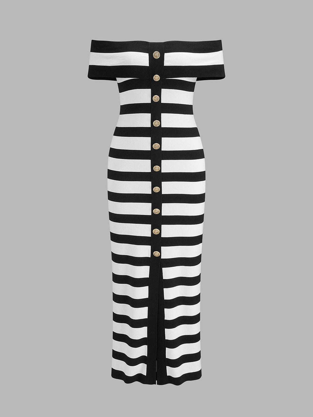 Striped Off Shoulder Knit Midi Dress — women's sweater dresses, back view