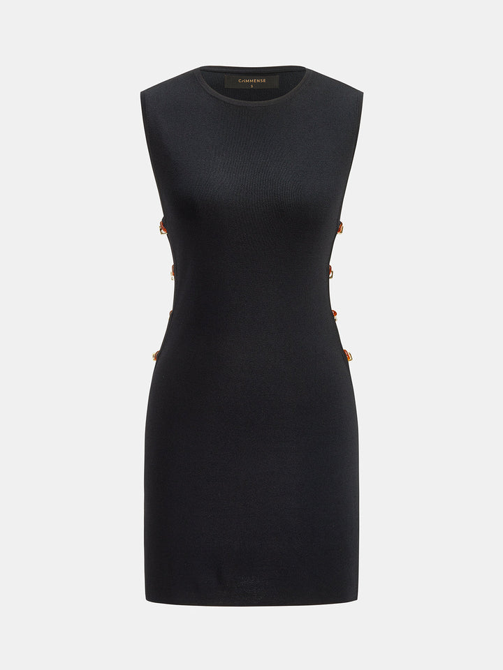 Amber Bead Cutout Sleeveless Knit Mini Dress