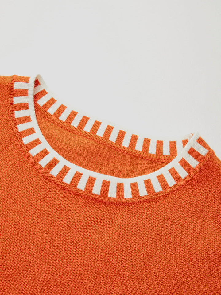 Contrast Trim Cap Sleeve Knit Top - women's knit top, full-length styled look