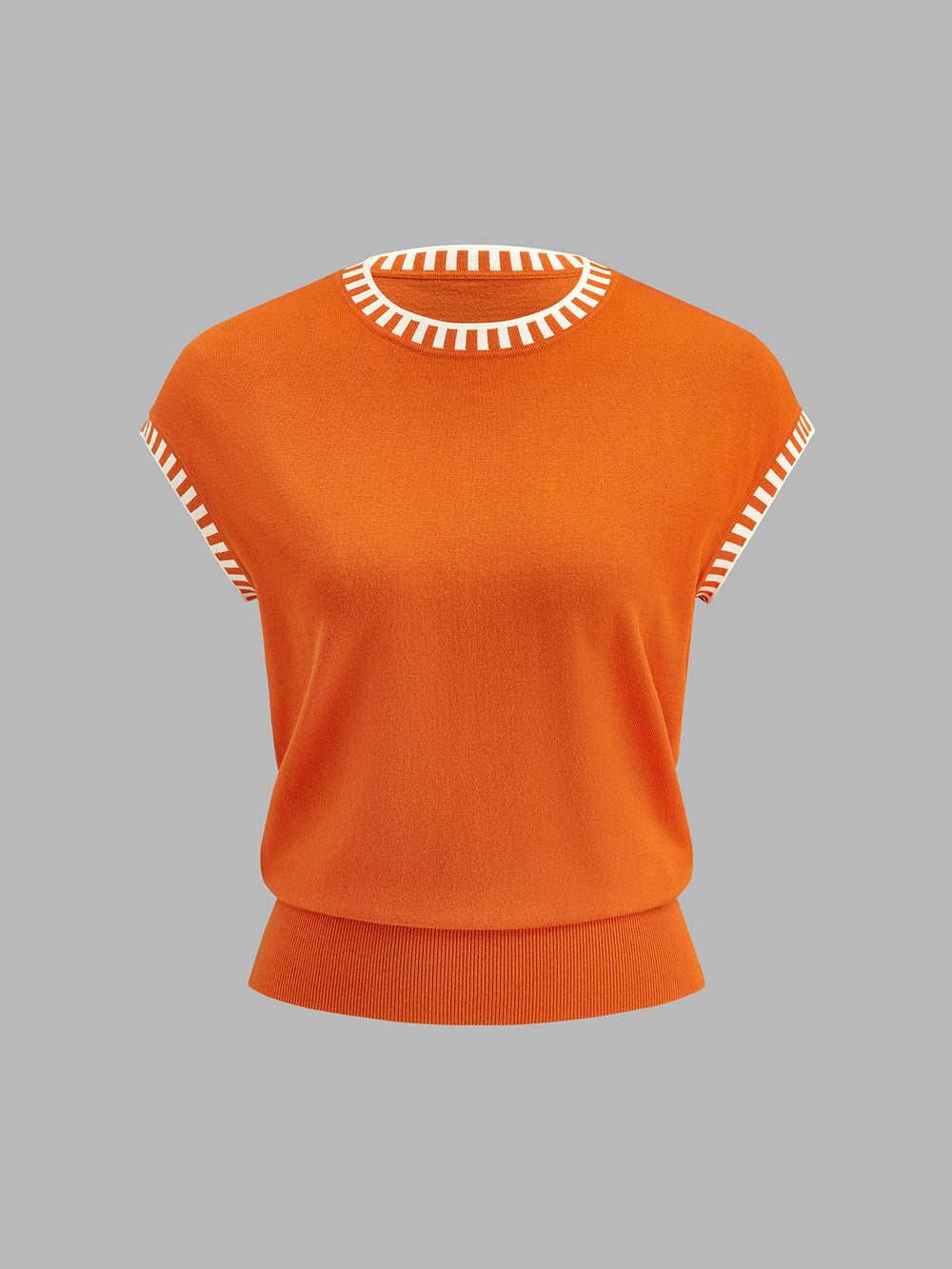 Contrast Trim Cap Sleeve Knit Top — women's sweaters, back view