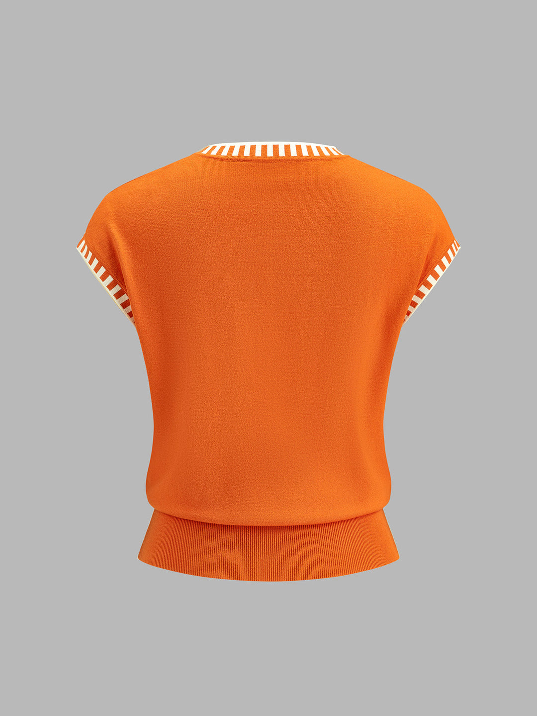 Contrast Trim Cap Sleeve Knit Top - women's knit top, side view