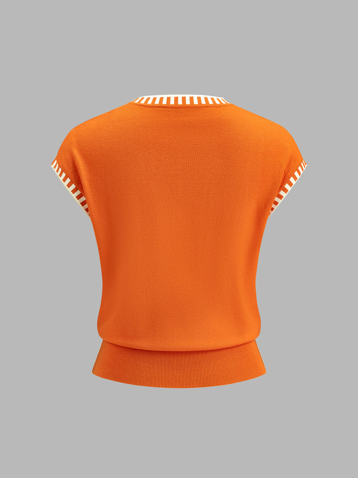 Contrast Trim Cap Sleeve Knit Top - women's knit top, side view