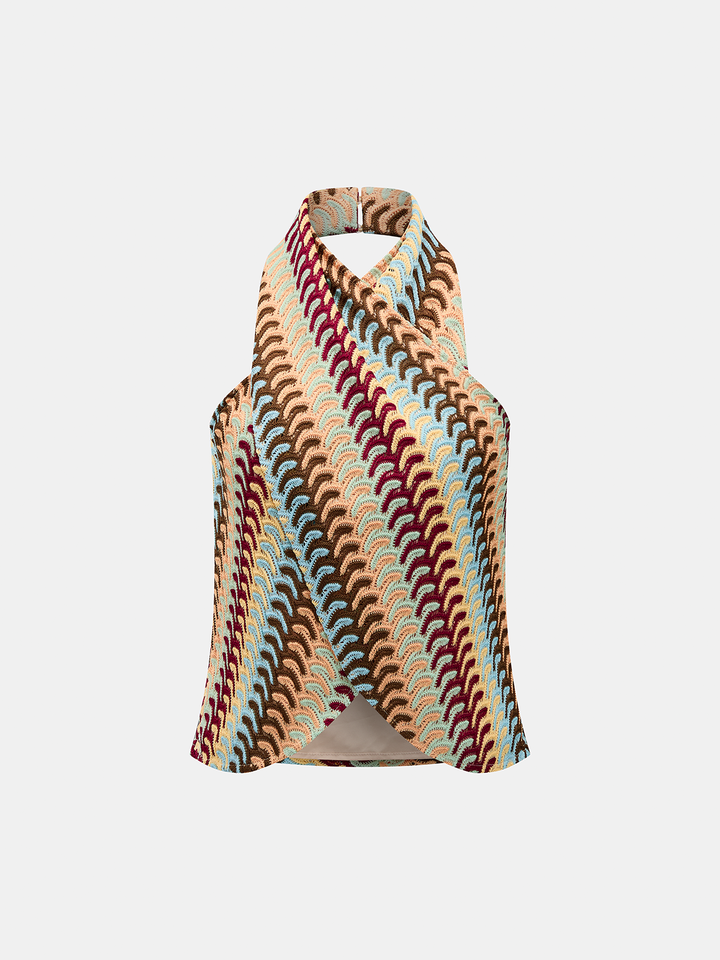Multicolor Striped Knit Halter Top & Pants Set - women's two-piece trouser set, side view