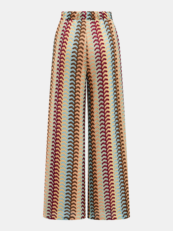Multicolor Striped Knit Halter Top & Pants Set - women's two-piece trouser set, fabric detail