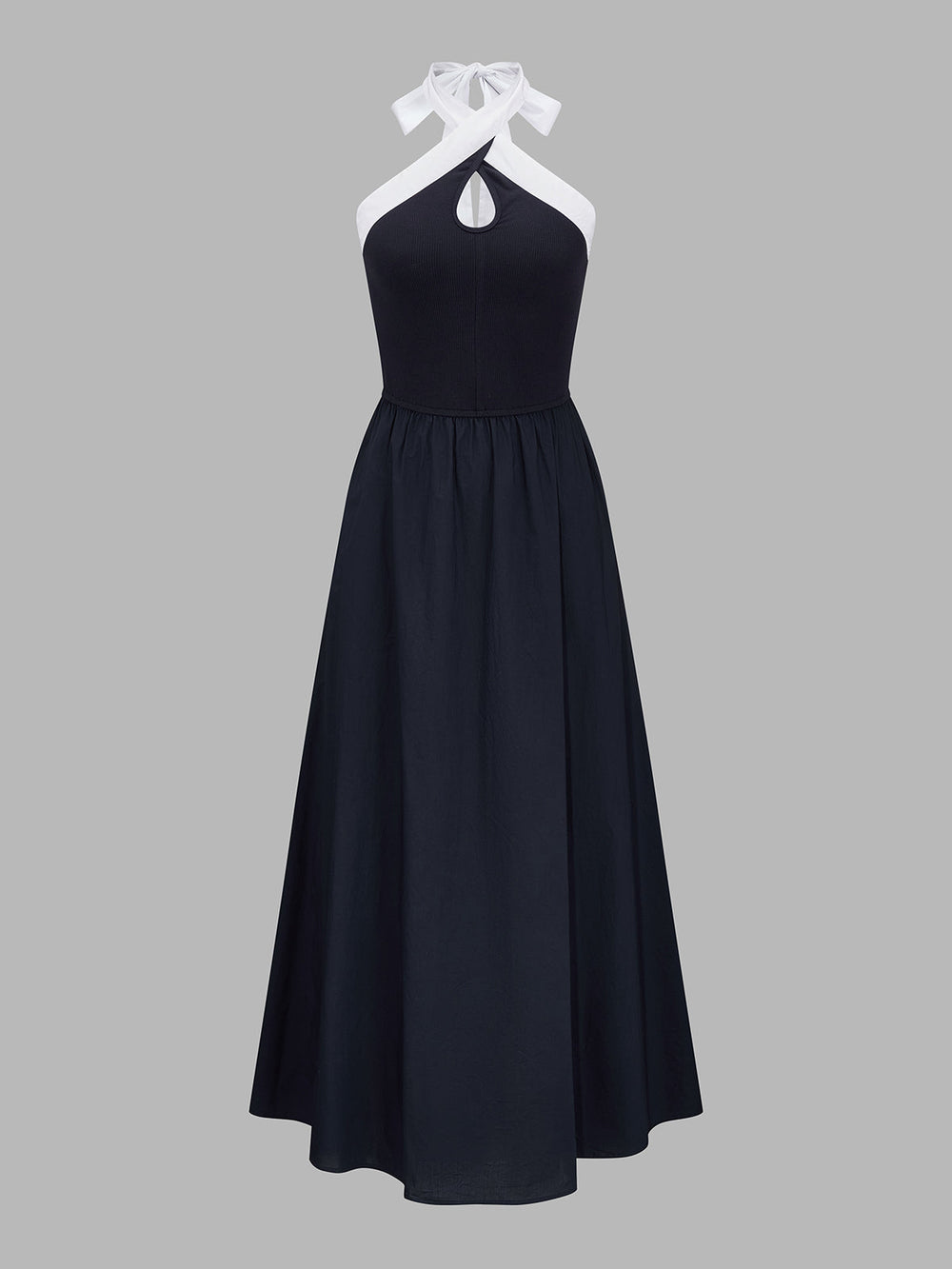 Color Block Halter Keyhole Midi Dress — women's dresses, back view