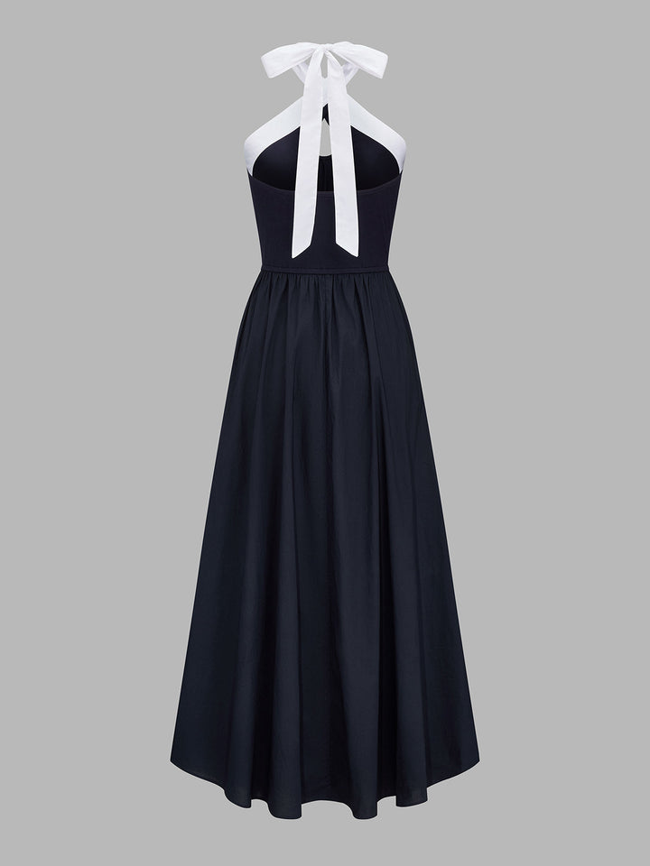 Color Block Halter Keyhole Midi Dress - women's dress, side view