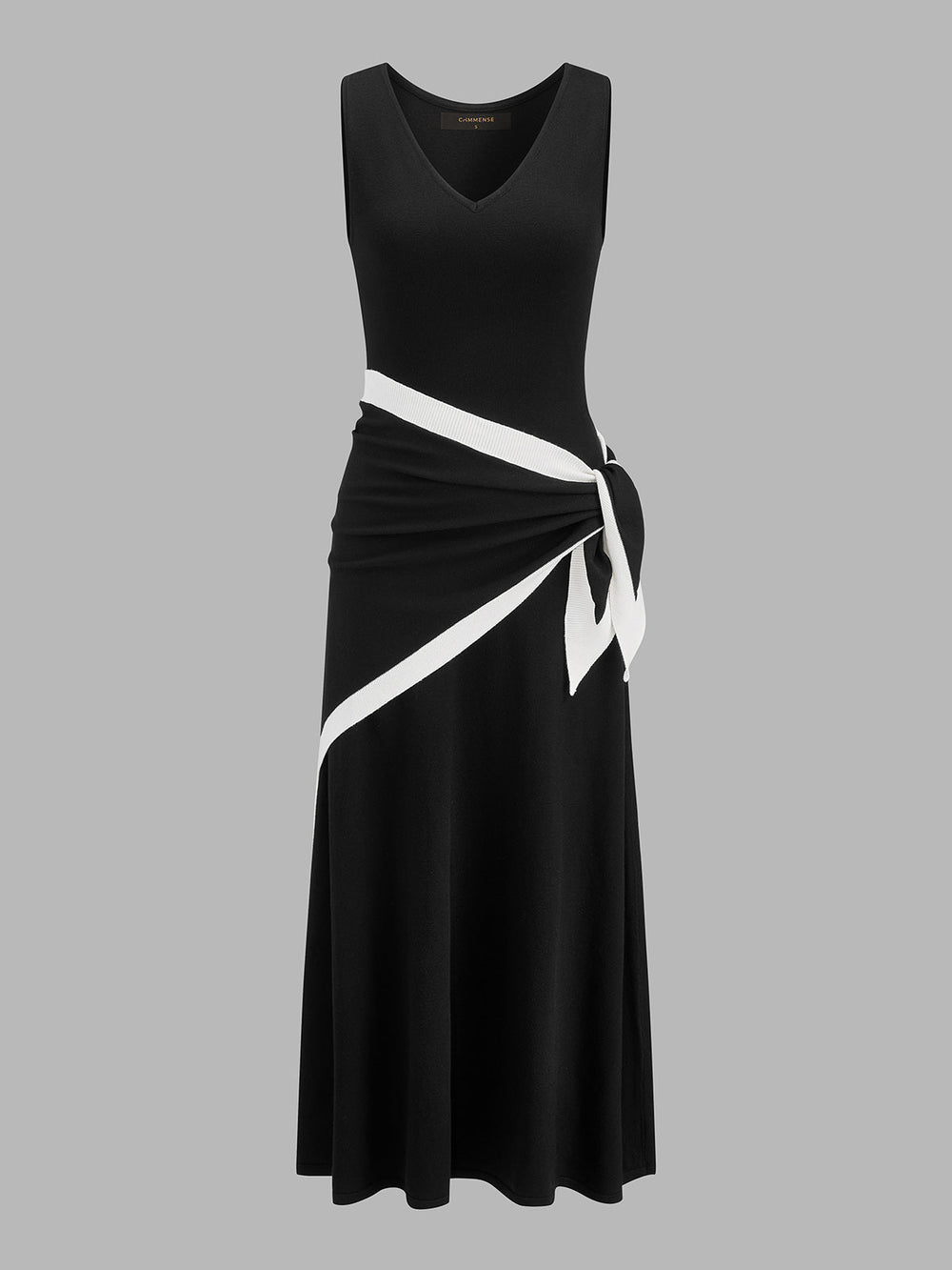 Color Block Tie Waist Sleeveless Maxi Dress — women's sweater dresses, back view