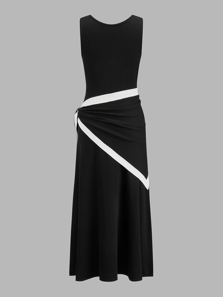 Color Block Tie Waist Sleeveless Maxi Dress