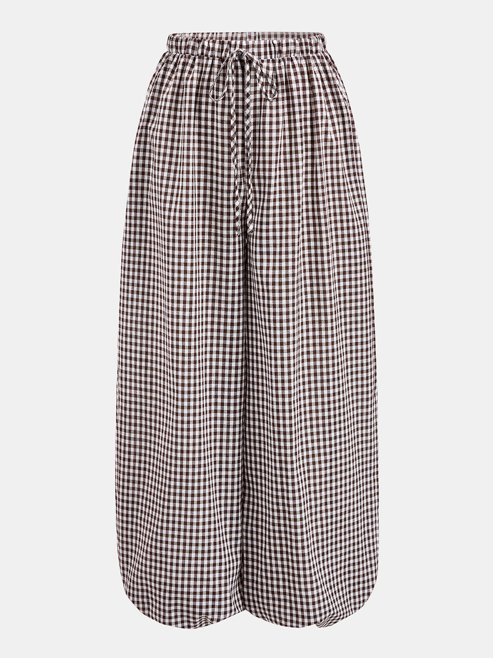 Drawstring Plaid Loose Balloon Pants — women's pants, back view